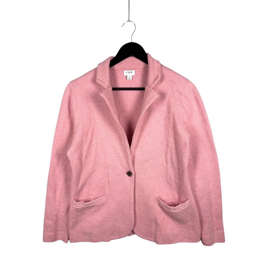 J.Crew Sweater Blazer Sz S Pink 100% Cotton Knit 1 Button Jacket w‎ Pockets